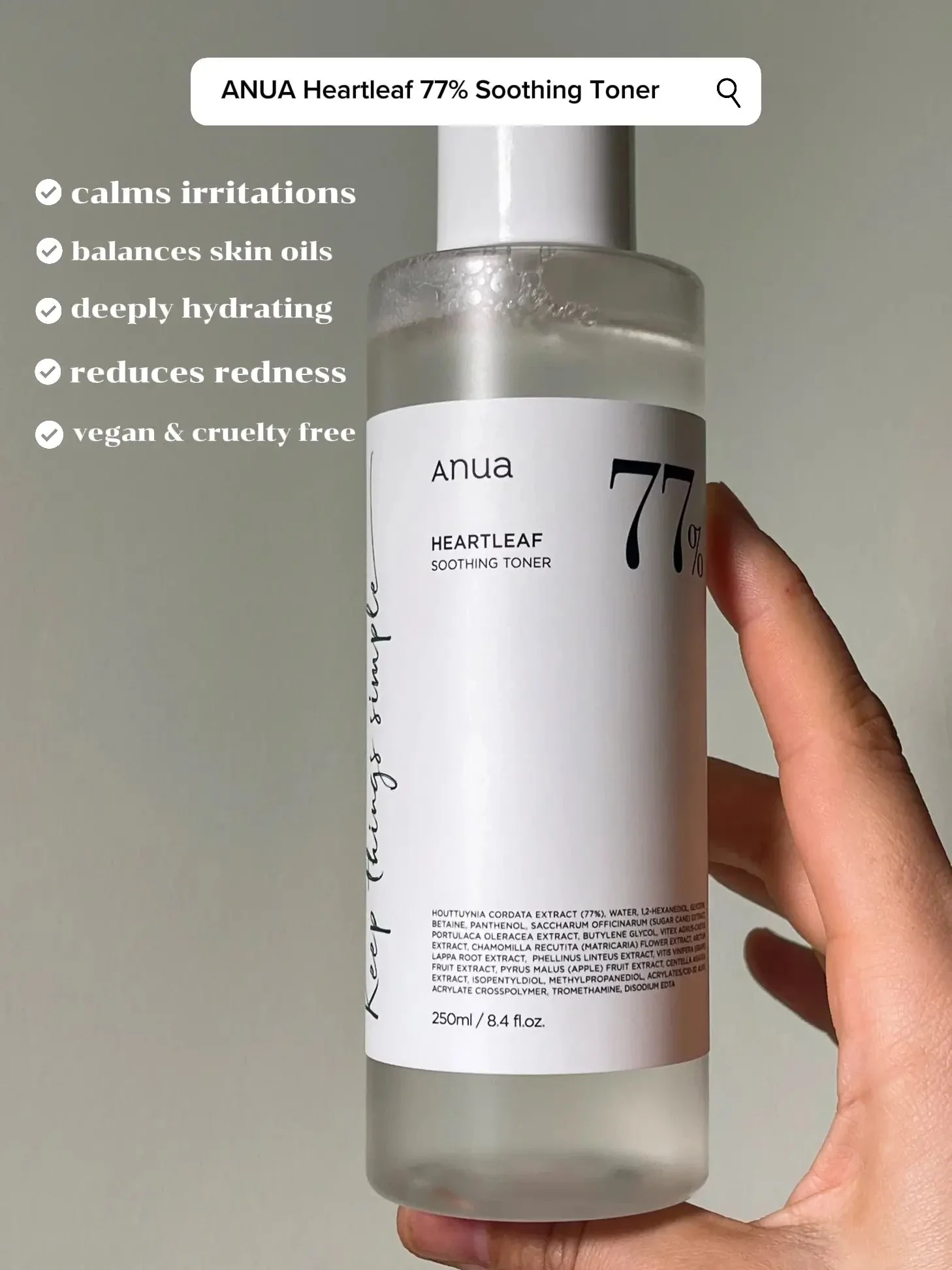 ANUA - HEARTLEAF 77% SOOTHING TONER (250ML) - Image 2