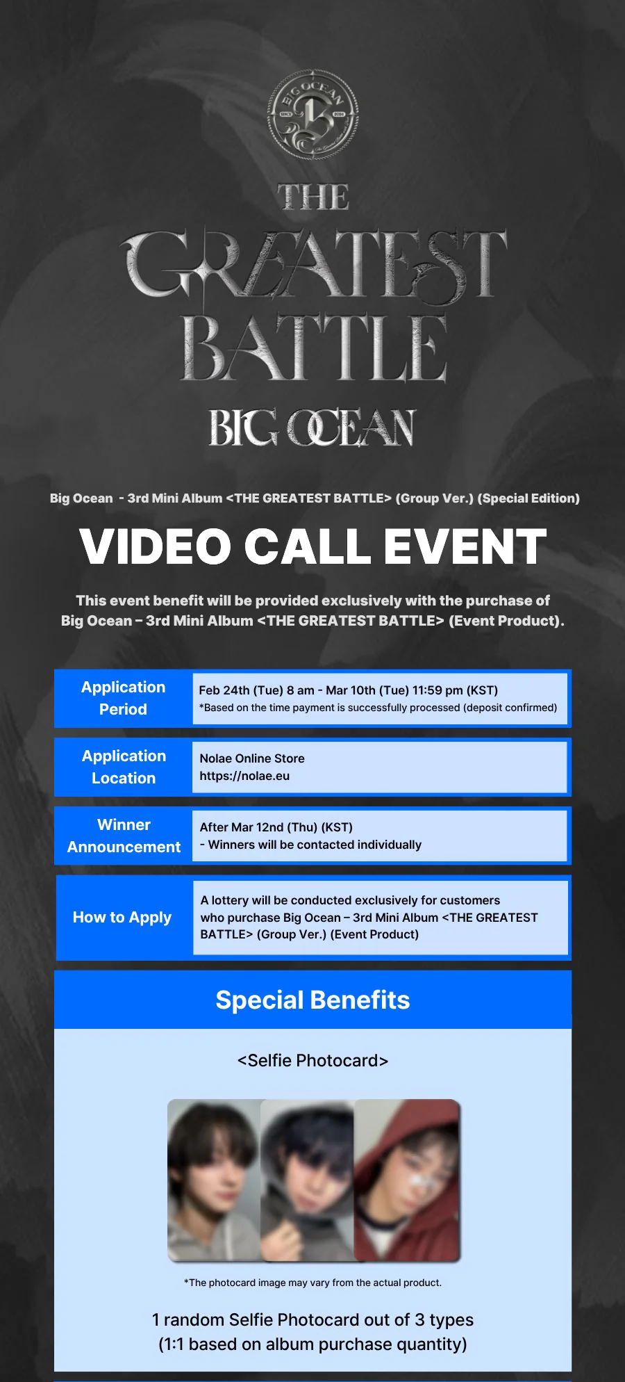 BIG OCEAN - THE GREATEST BATTLE (OFFICIAL NOLAE FANCALL) + NOLAE PHOTOCARD - Image 3
