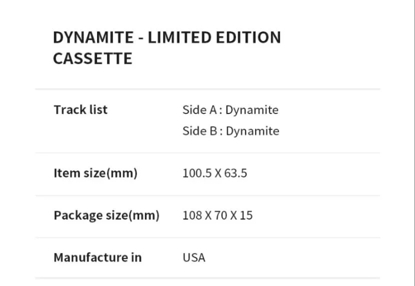 BTS - DYNAMITE (LIMITED EDITION CASSETTE) - Image 6