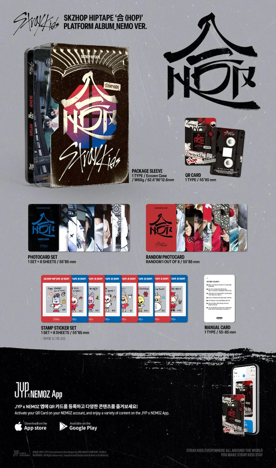STRAY KIDS - SKZHOP HIPTAPE ‘合 (HOP)’ (NEMO VER.) + JYP SHOP Photocard - Image 3